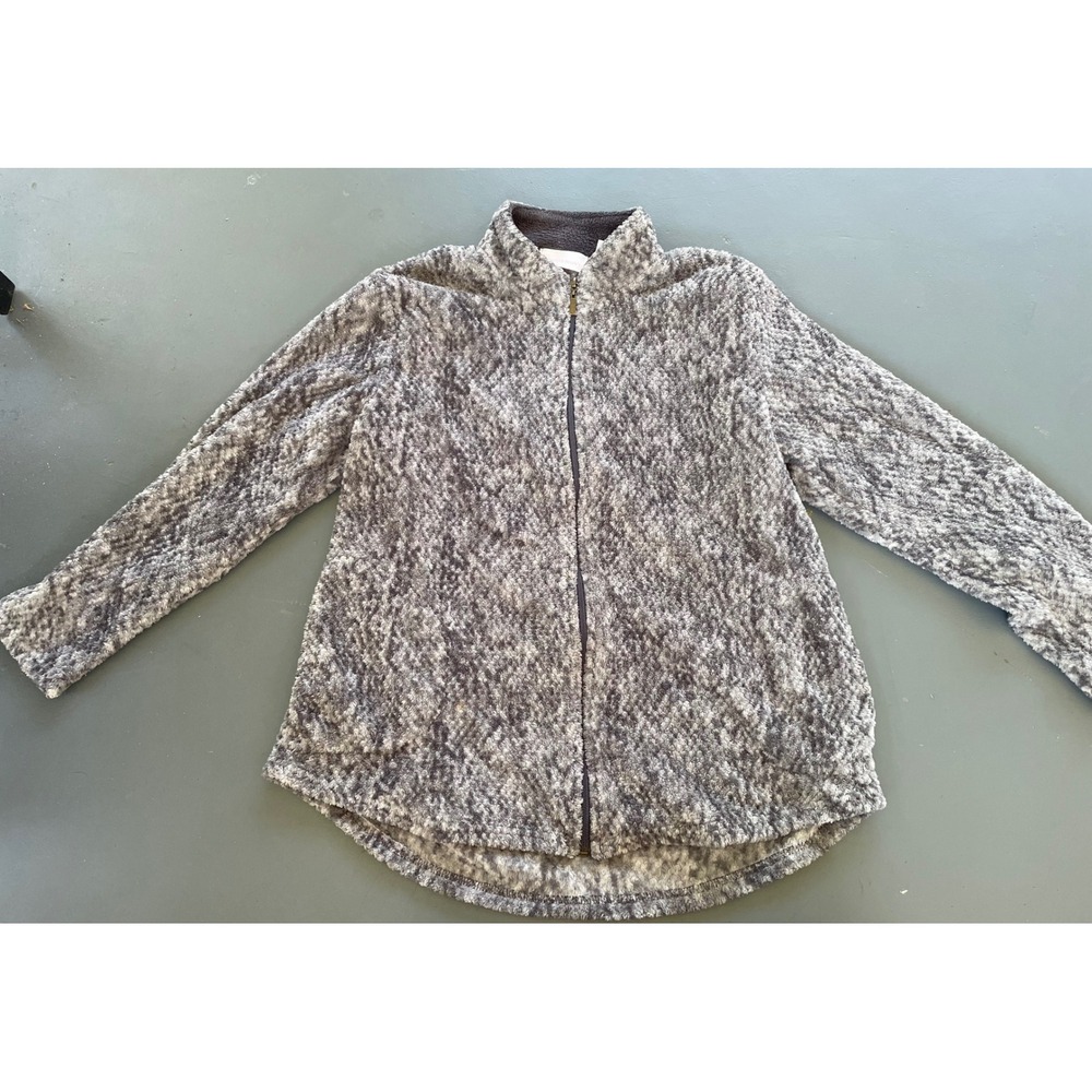 Stan Herman Gray Marbled Sherpa Fleece Zip Front Jacket Mock Neck Womens Large